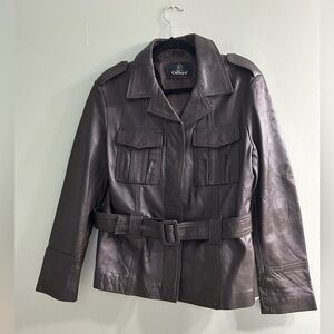 STUNNING chocolate brown lambs leather belted jacket